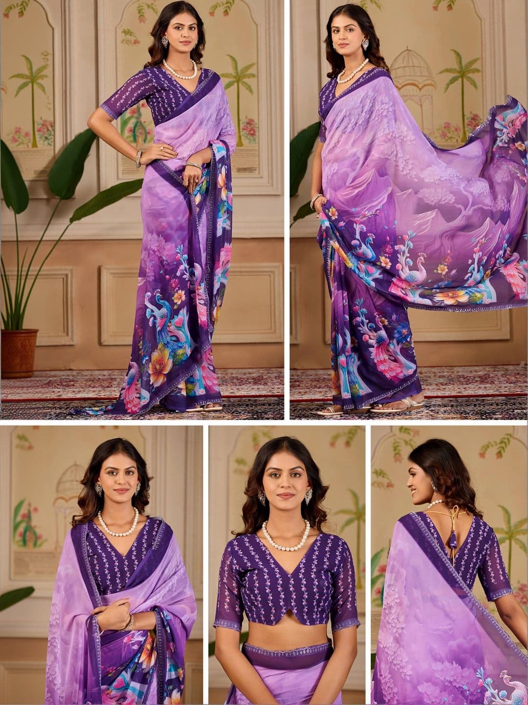 K 5 Fashion Floral Embroidered Pure Georgette Fusion Ikat Saree thumbnail 3
