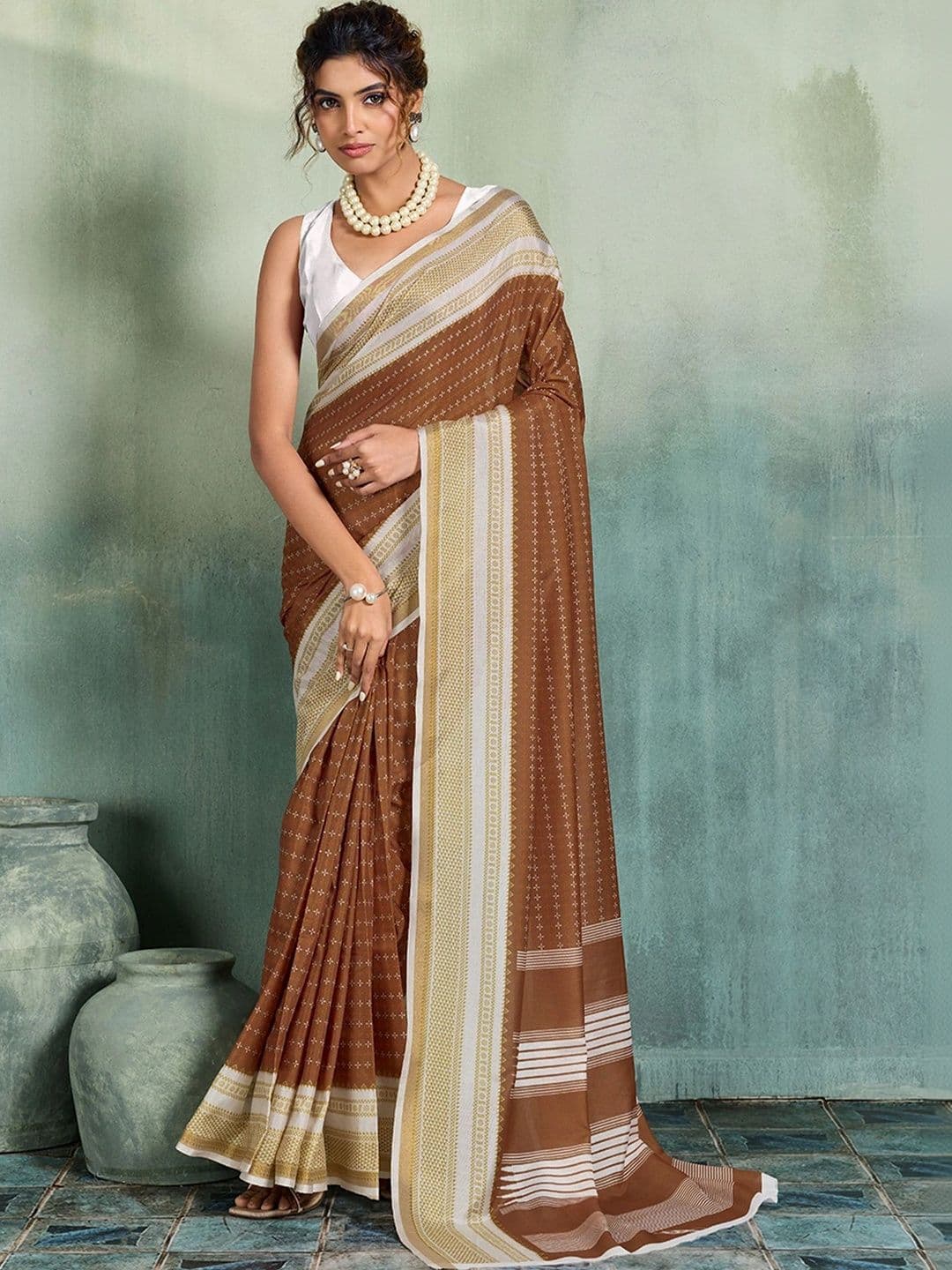 Nayanthara Trends Striped Designer Saree - view 1