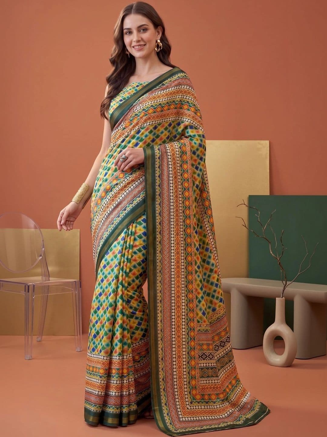 BORAD FASHION Bandhani Designer Chanderi Saree - view 1