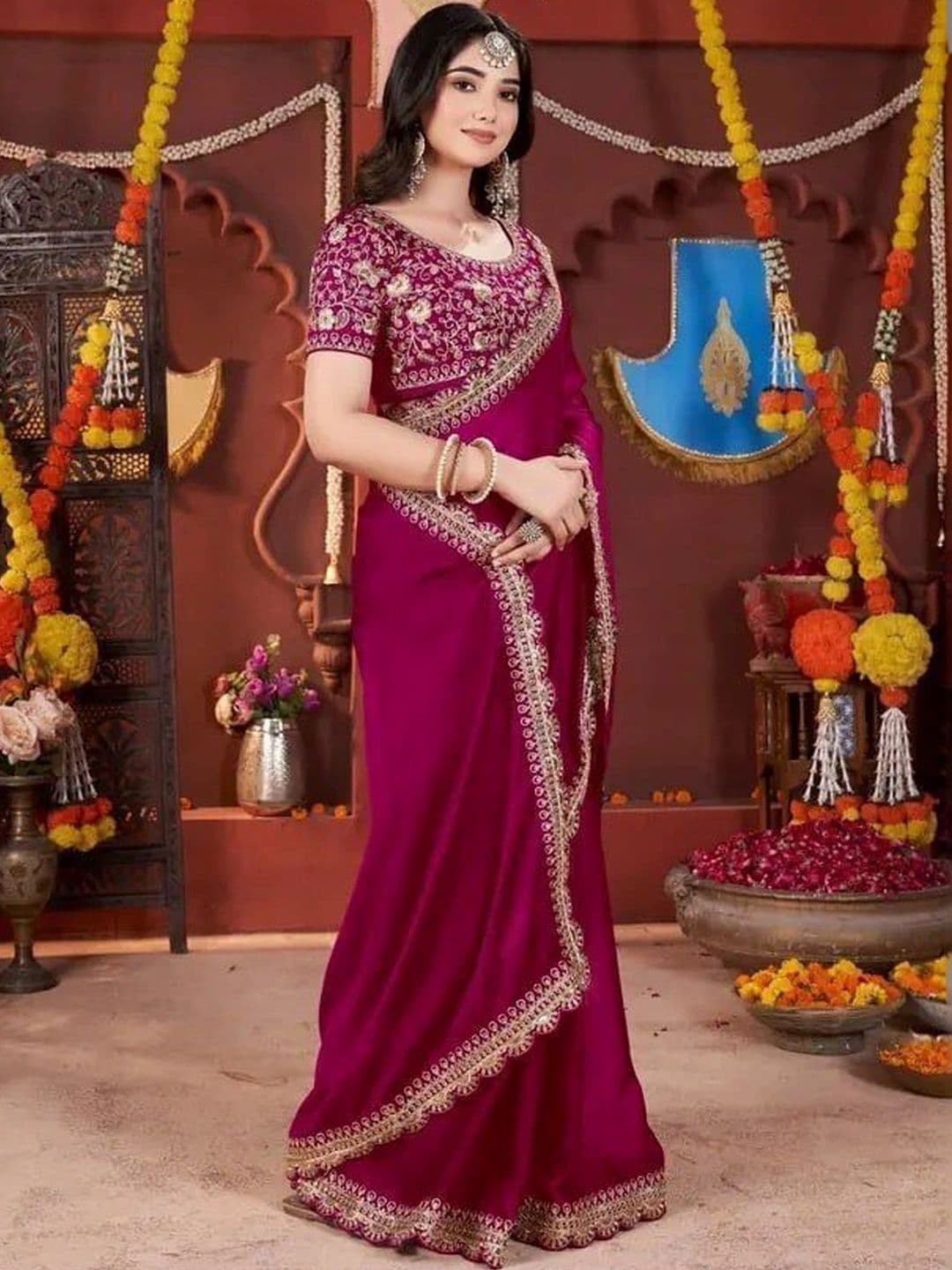 KALINI Embroidered Silk Blend Heavy Work Saree thumbnail 4