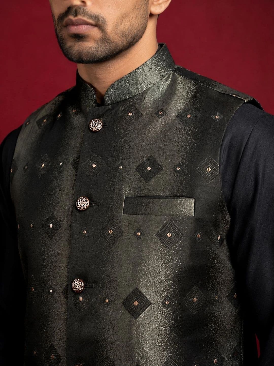 Jompers Woven Design Woven Nehru Jackets thumbnail 4