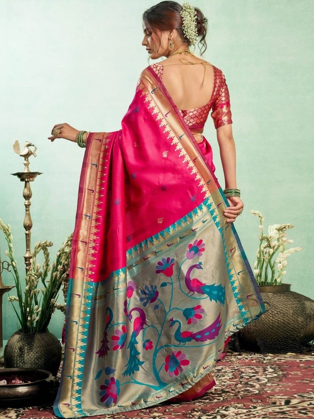 BORAD FASHION Woven Design Zari Silk Blend Designer Paithani Saree thumbnail 3