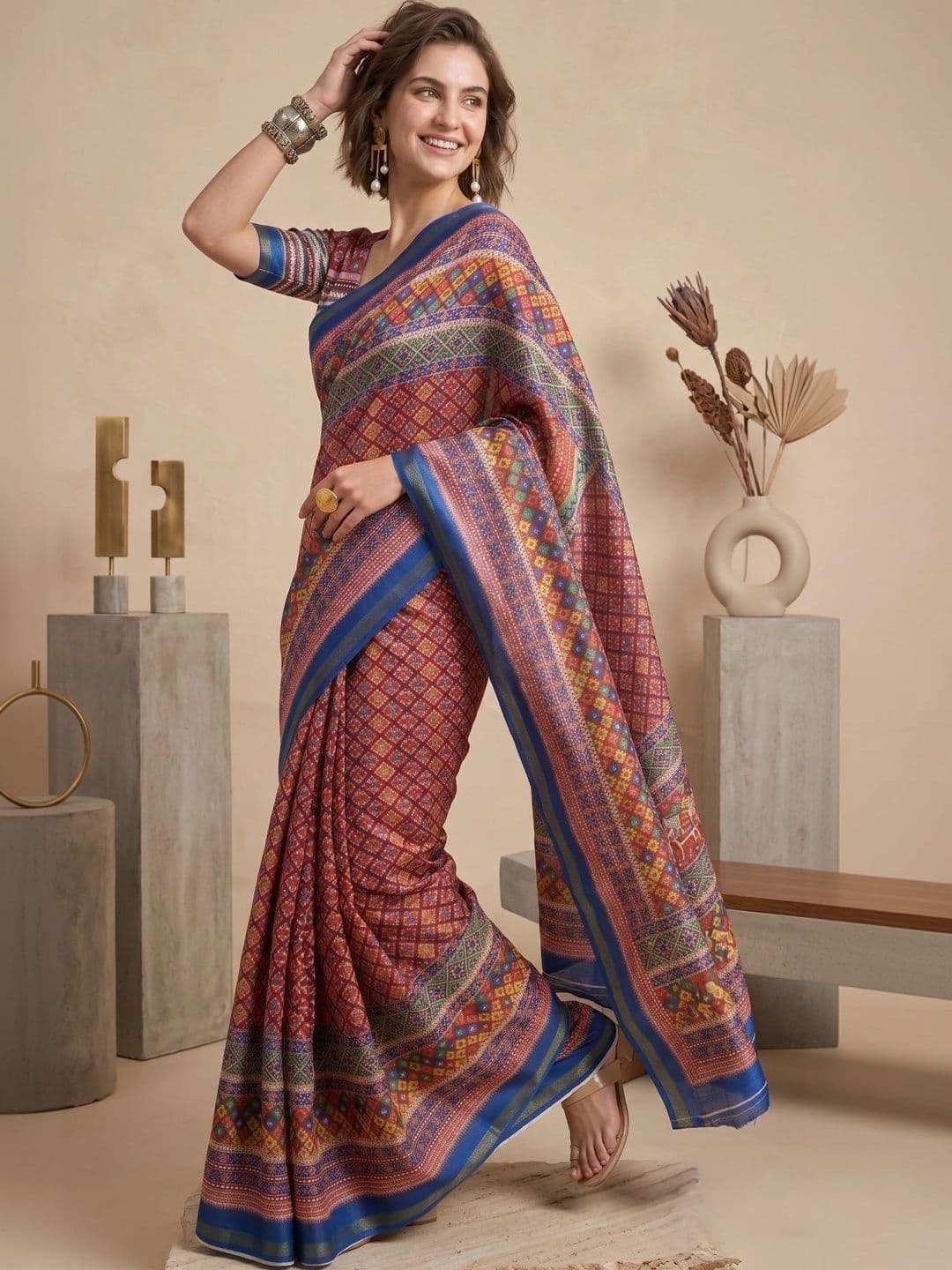 BORAD FASHION Bandhani Designer Chanderi Saree thumbnail 4
