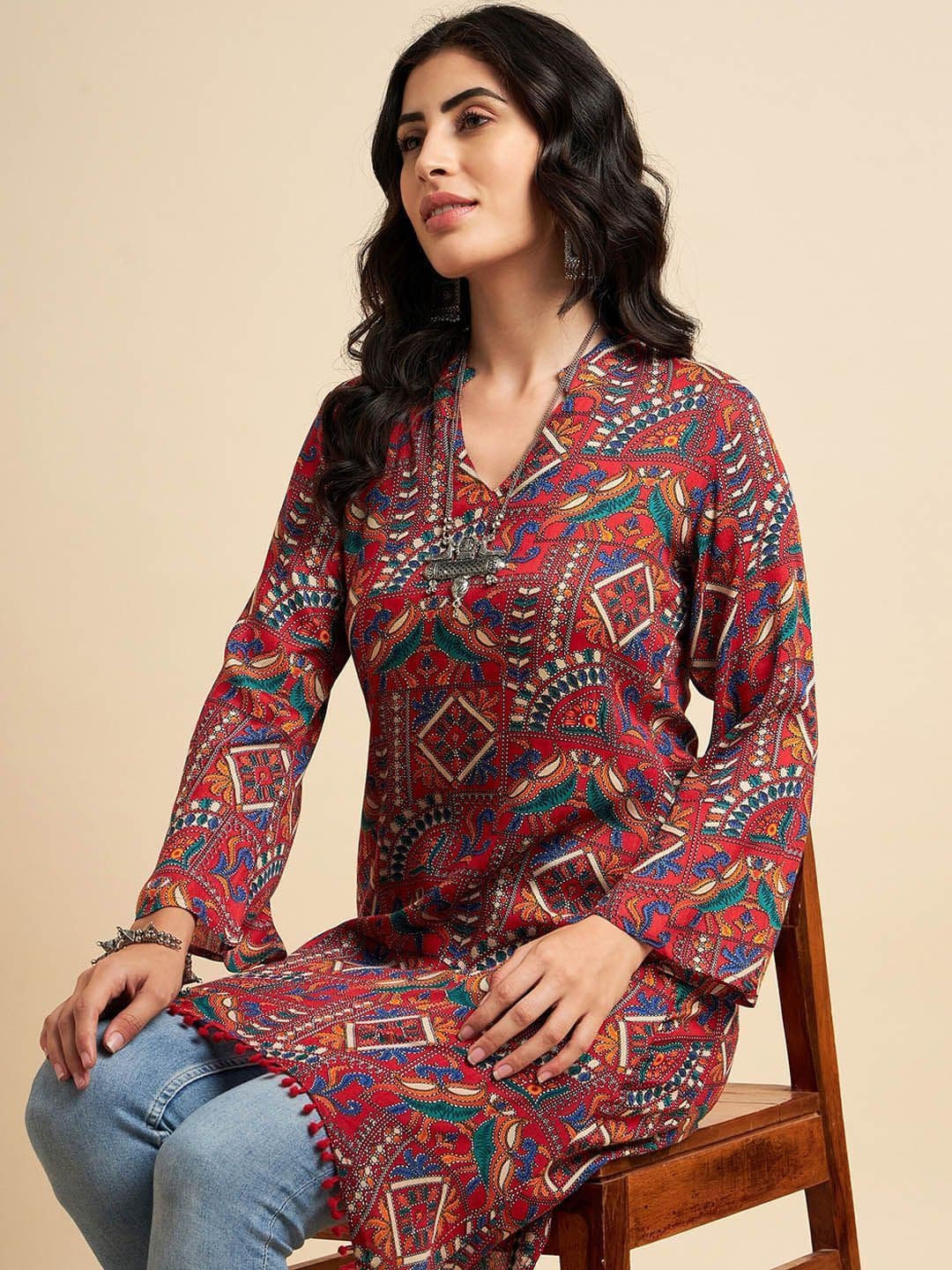 Azira Ethnic Motifs Printed Flared Sleeves A-Line Kurta thumbnail 5