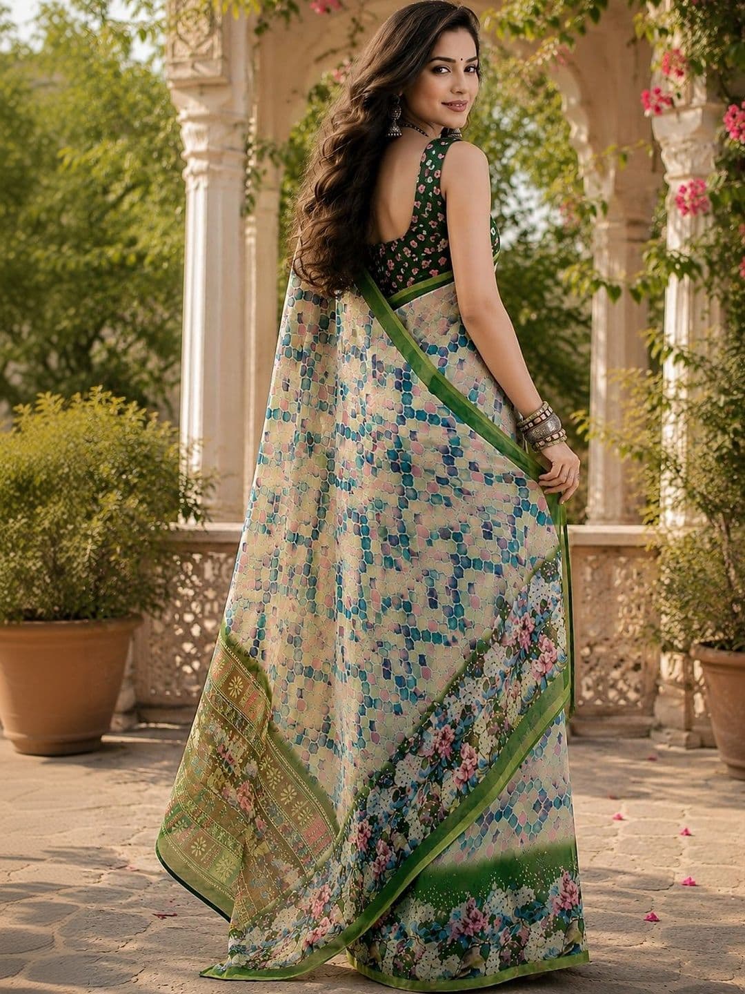 BORAD FASHION Floral Designer Chanderi Saree thumbnail 3