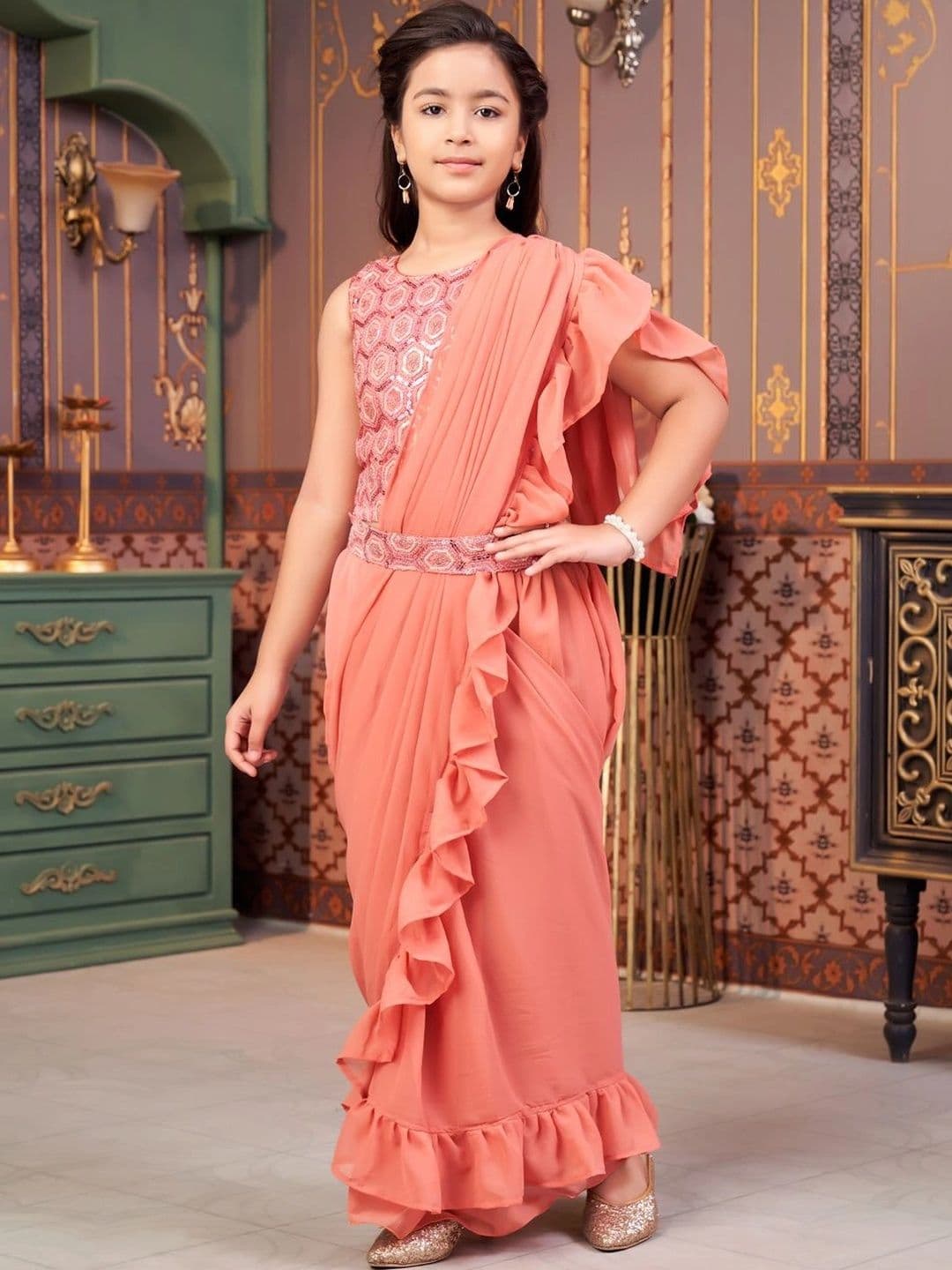 BAESD Girls Embellished Sequinned Ready to Wear Lehenga & thumbnail 5