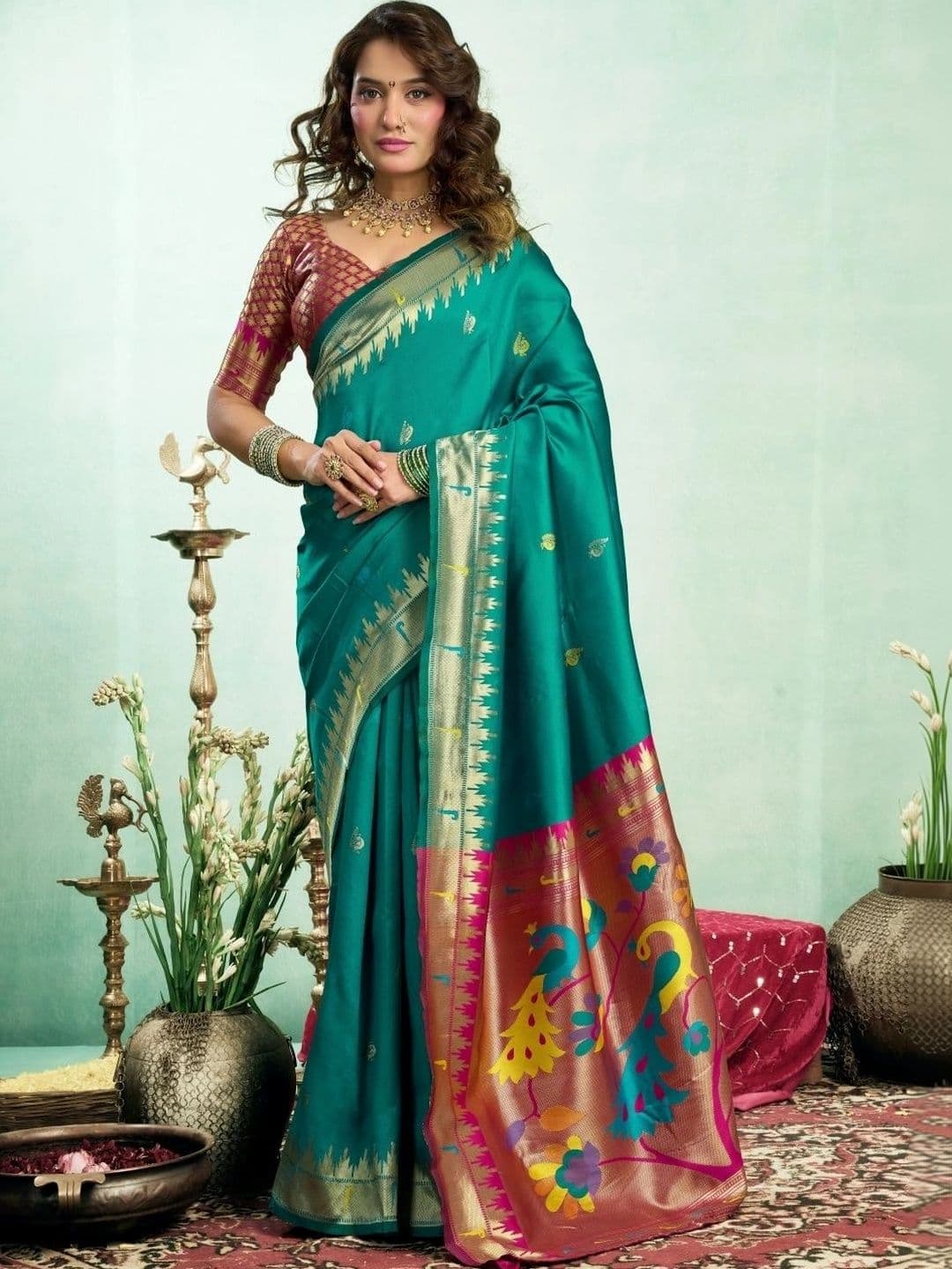 BORAD FASHION Woven Design Zari Silk Blend Designer Paithani Saree - view 1