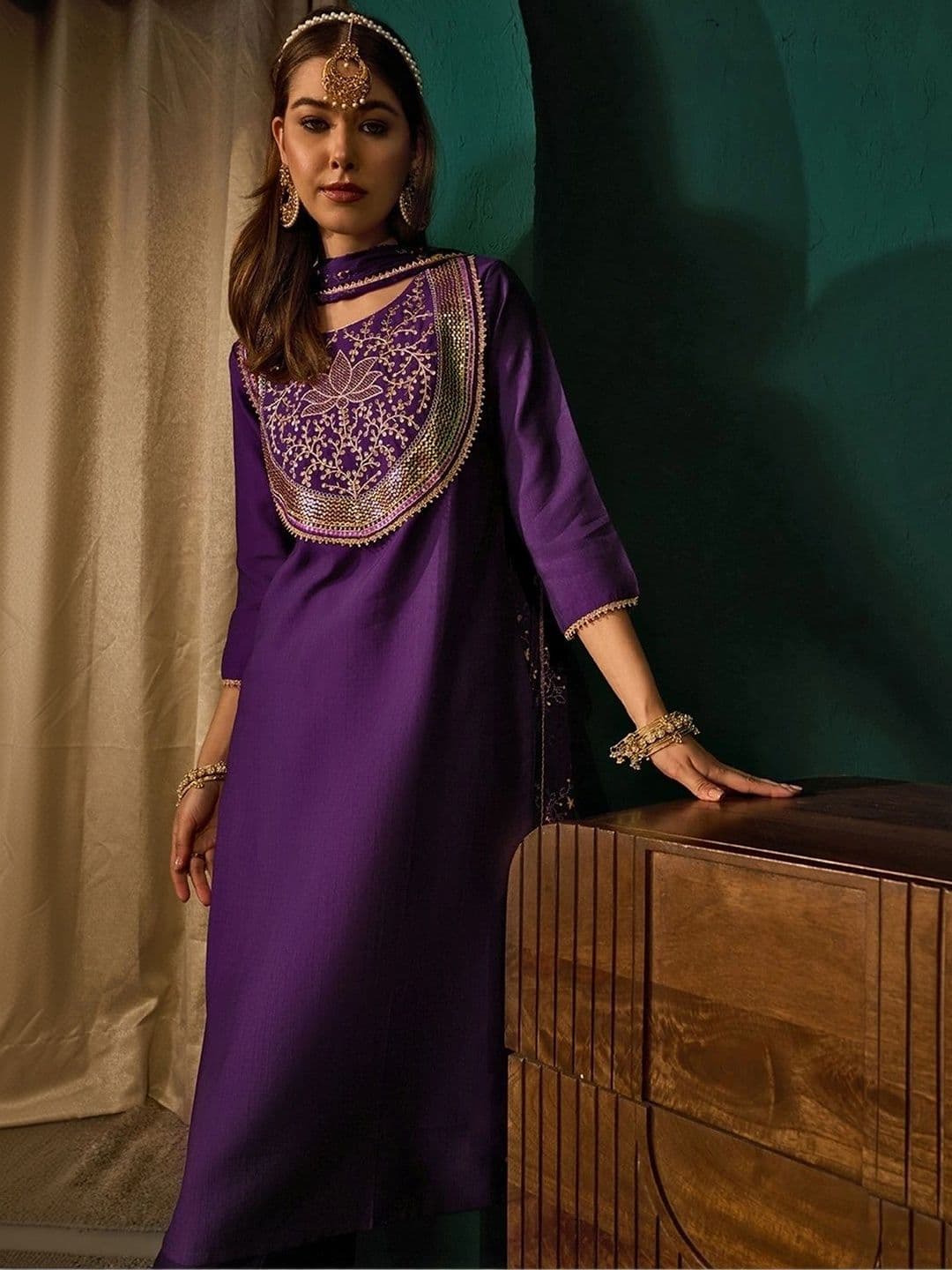 Moda Rapido Women Ethnic Motifs Embroidered Regular Kurta with Trousers & With Dupatta thumbnail 2
