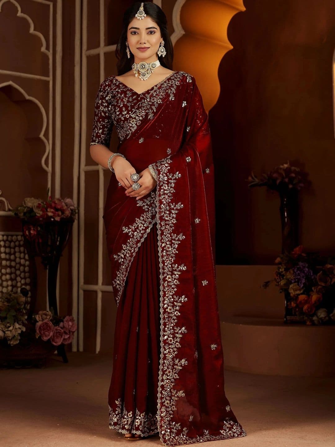 KALINI Embroidered Silk Blend Heavy Work Saree thumbnail 2