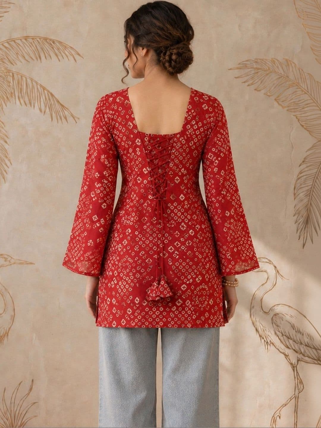 Sangria Bandhani Printed Square Neck Kurti thumbnail 6