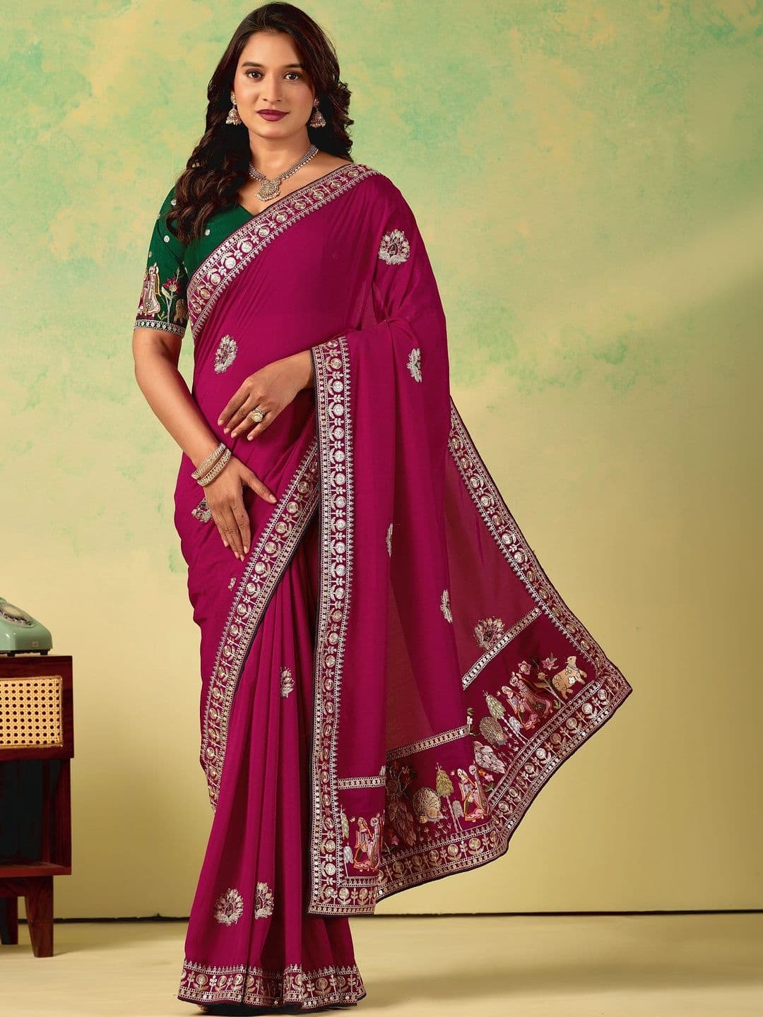 KALINI Embroidered Silk Blend Heavy Work Saree thumbnail 3