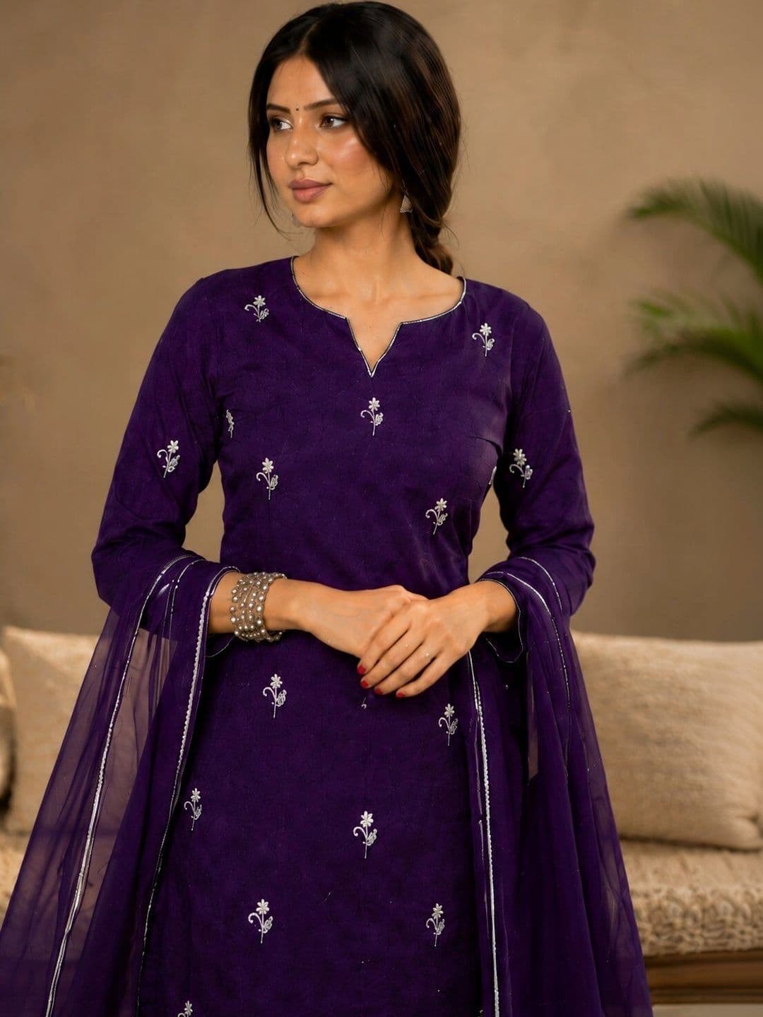 SZN Women Ethnic Motifs Embroidered Regular Thread Work Kurta with Trousers & With Dupatta thumbnail 5