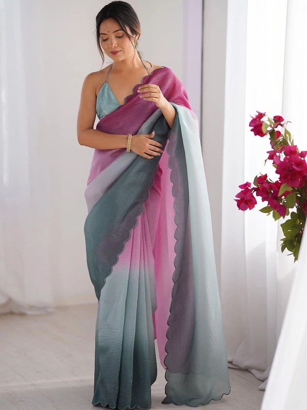 ASCIIBLUES Ombre Silk Blend Kanjeevaram Saree thumbnail 2