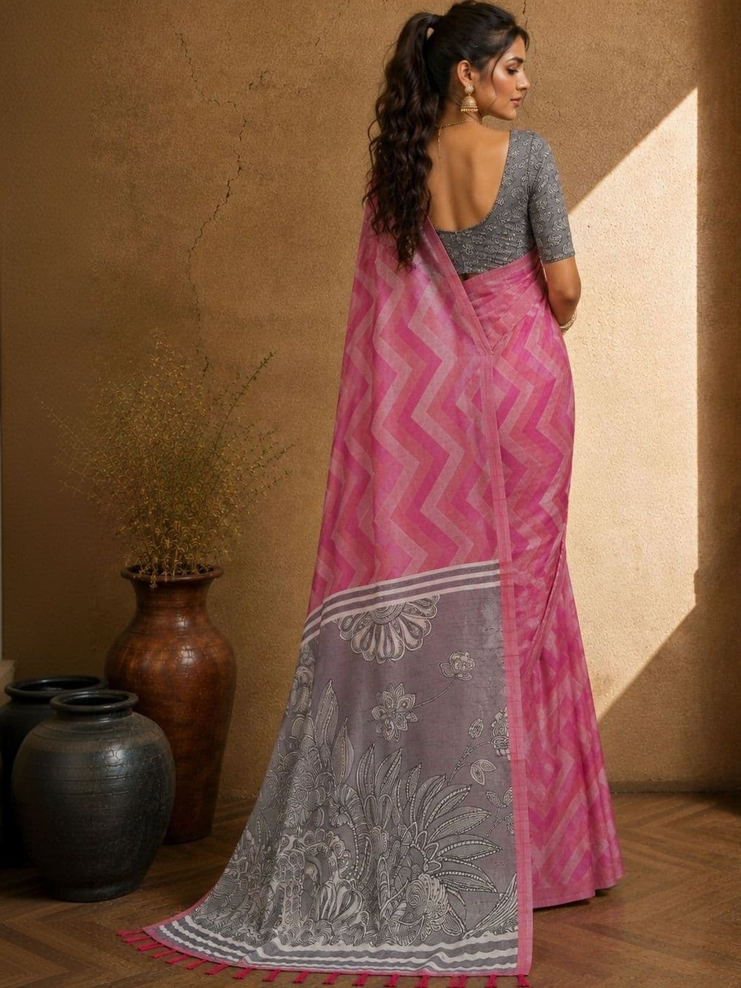 Durga Textile Women's Leheriya Silk Blend Leheriya Saree thumbnail 5