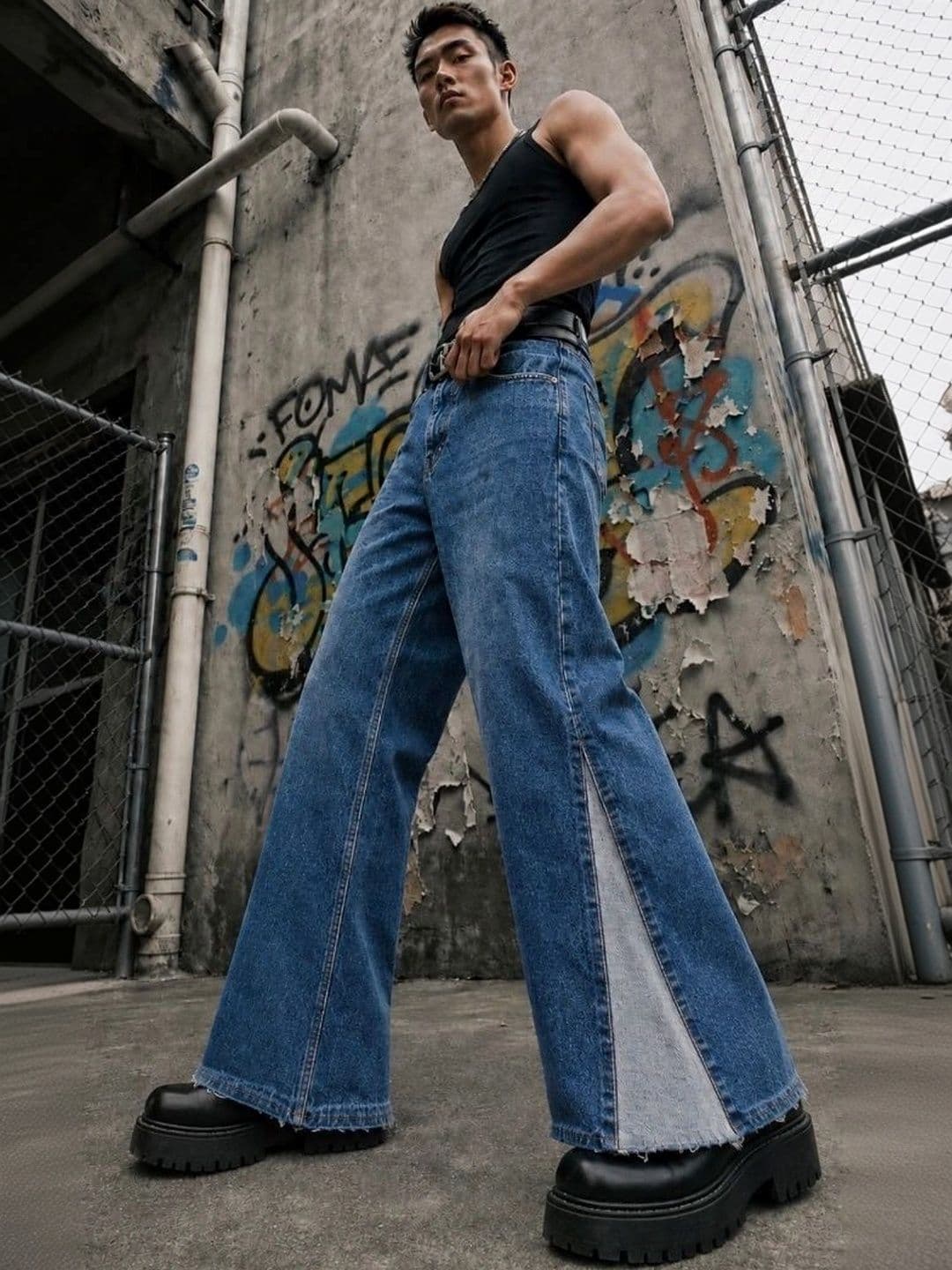 Bene Kleed Men Wide Leg Mid-Rise Light Fade Coated Jeans - view 1
