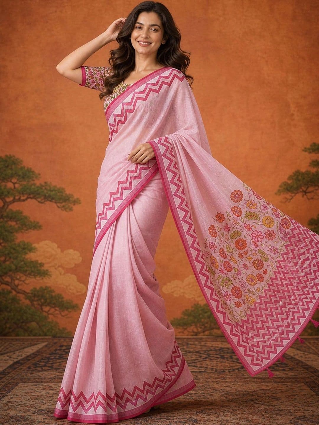Suha Floral Silk Blend Saree - view 1