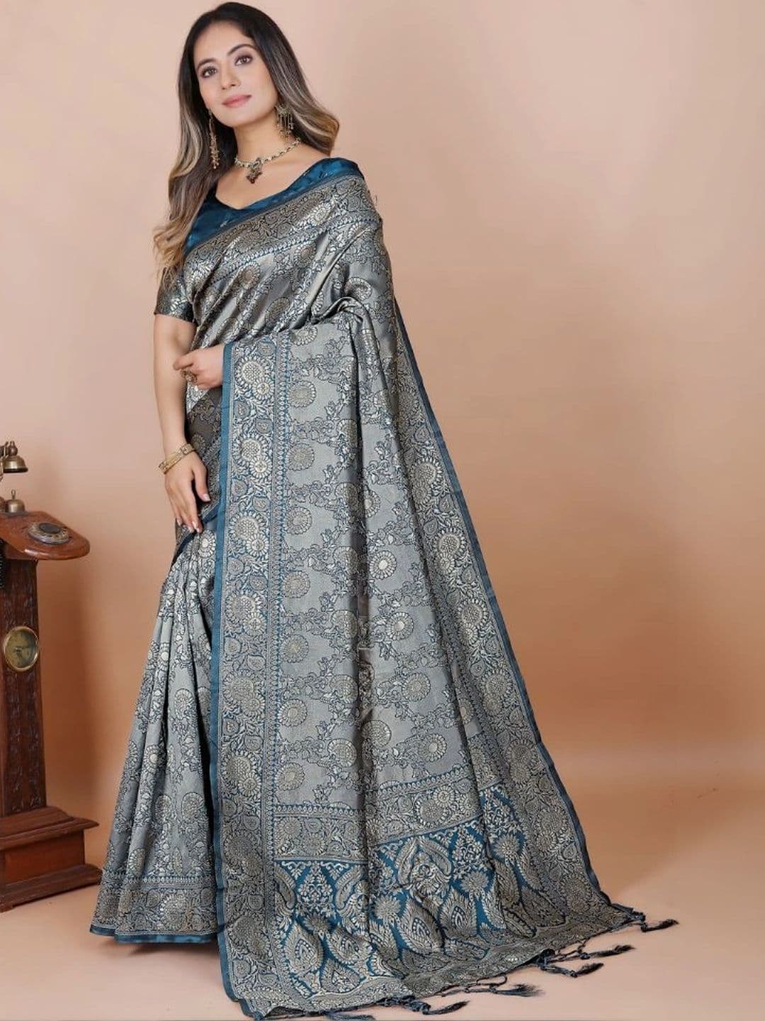 revika Woven Design Zari Art Silk Designer Kanjeevaram Saree thumbnail 5