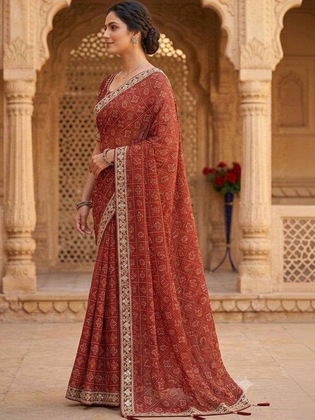 SmileyFashion Bandhani Embroidered Art Silk Designer Bandhani Saree thumbnail 2