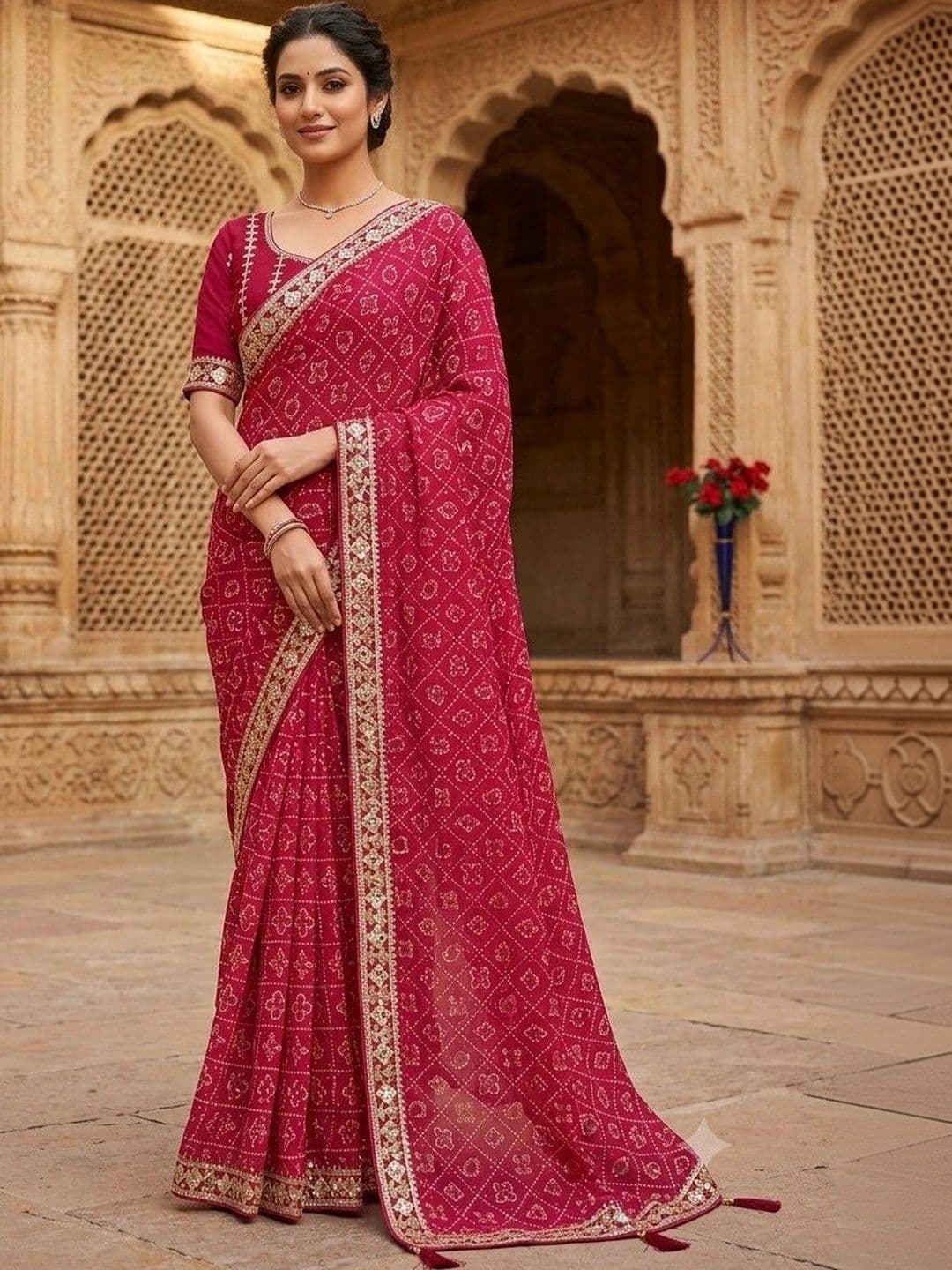 SmileyFashion Bandhani Embroidered Art Silk Designer Bandhani Saree - view 1