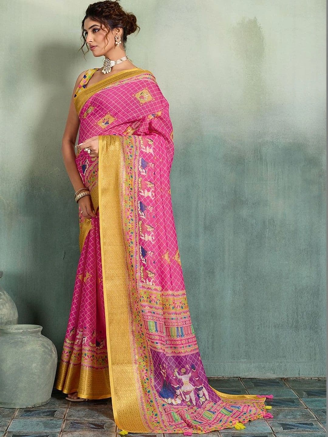 Nayanthara Trends Woven Design Zari Linen Blend Designer Saree thumbnail 2
