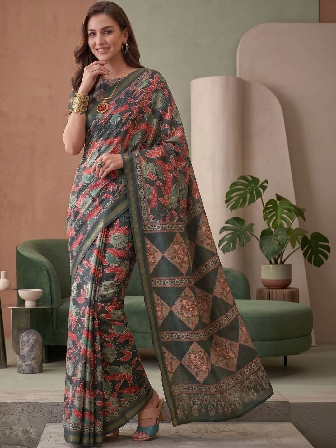 BORAD FASHION Floral Designer Chanderi Saree thumbnail 3