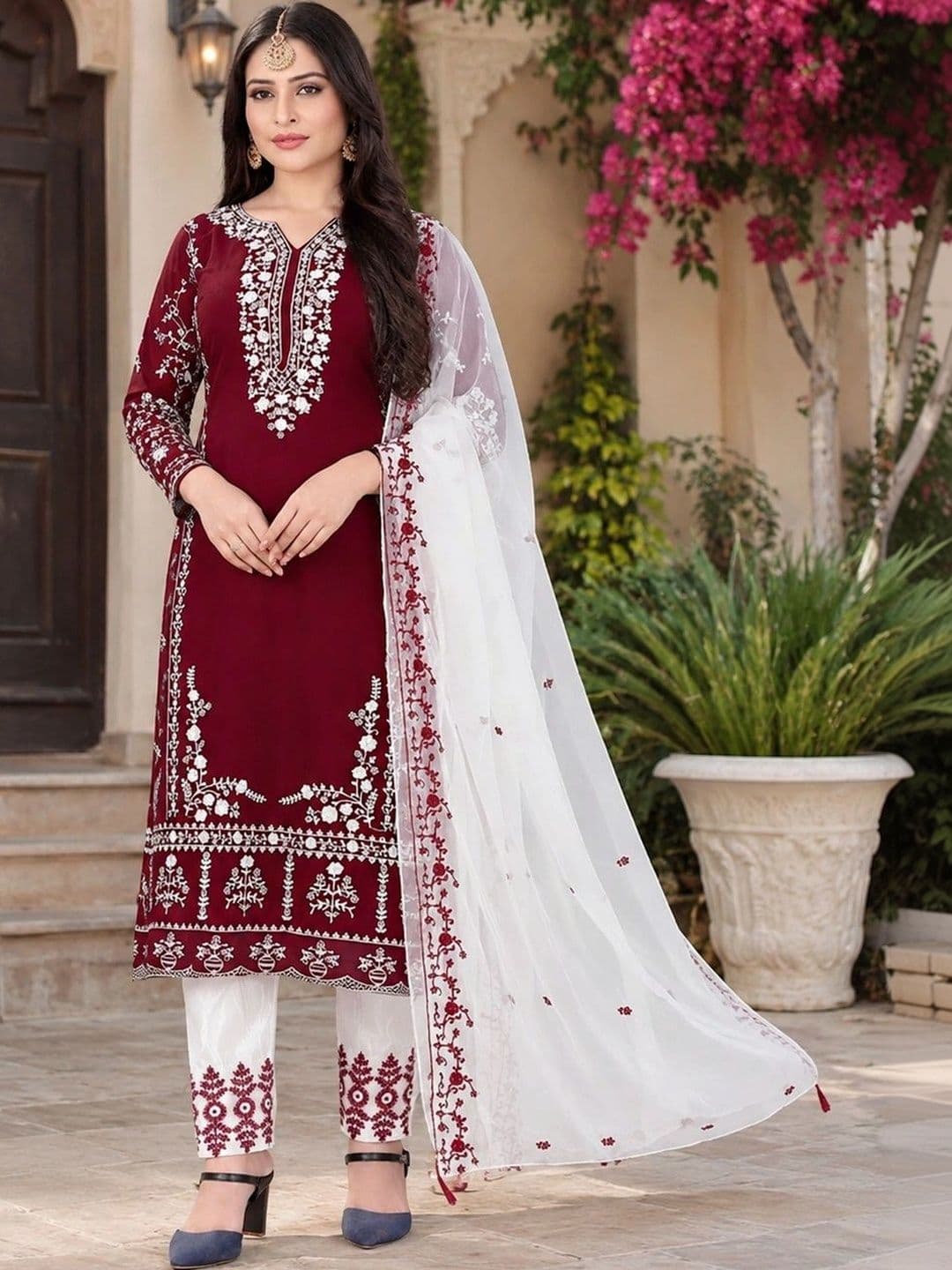 ZONFAB Embroidered Semi-Stitched Dress Material - view 1