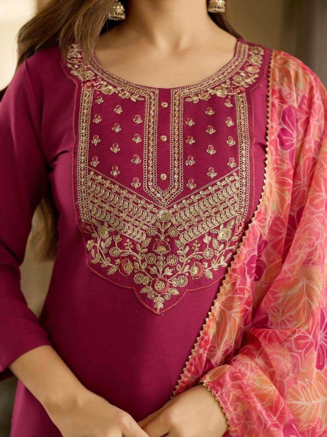 Moda Rapido Women Ethnic Motifs Embroidered Regular Thread Work Kurta with Trousers & With Dupatta thumbnail 2