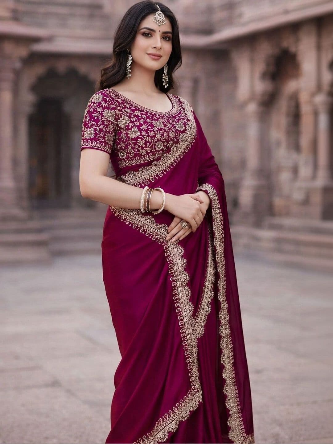 KALINI Embroidered Silk Blend Heavy Work Saree thumbnail 3