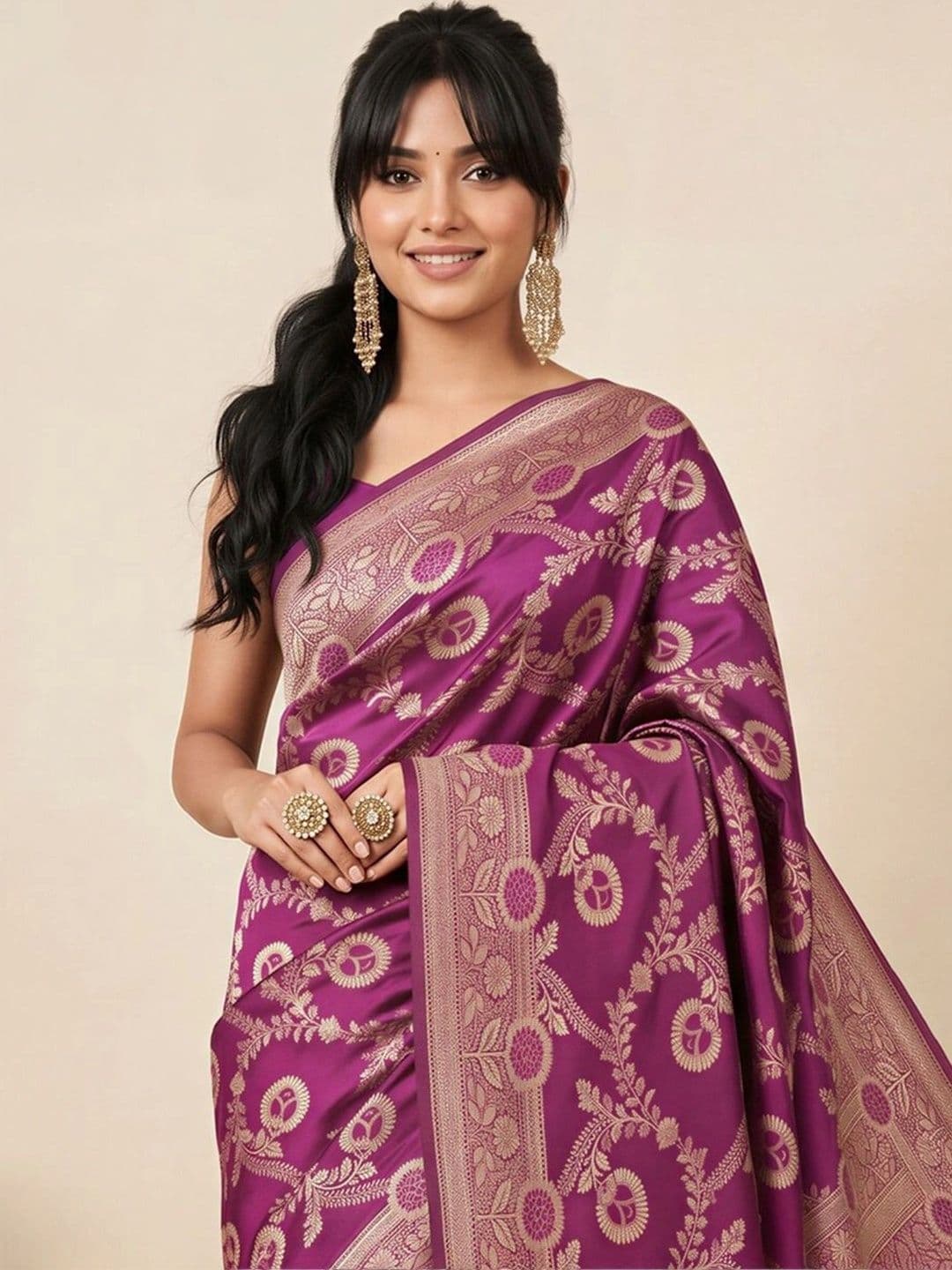 all about you Ethnic Motifs Zari Silk Blend Designer Banarasi Saree thumbnail 3