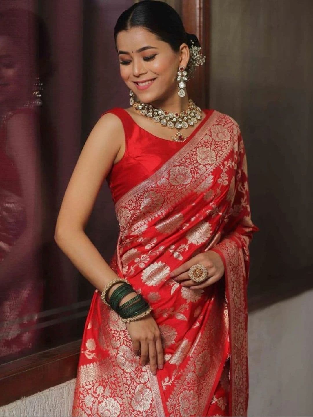 revika Woven Design Zari Art Silk Designer Kanjeevaram Saree thumbnail 4
