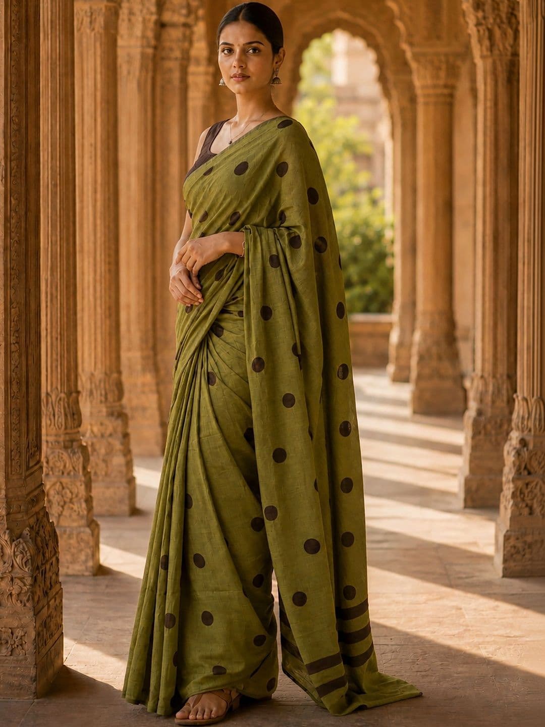 Mitera  Women Linen Blend Designer Block Print Saree thumbnail 2