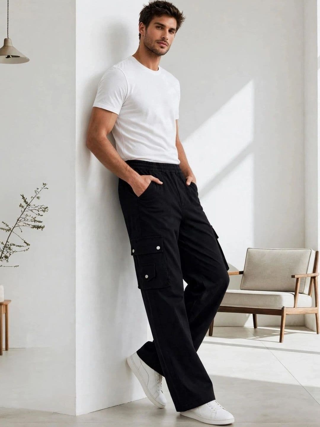 COMFITS Men Wide Leg Mid-Rise Stretchable Cargo Pants thumbnail 2
