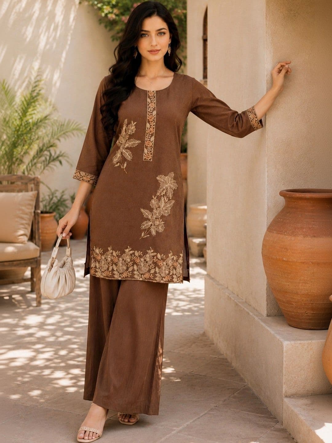 Moda Rapido Organic Cotton Embroidered Tunic with Palazzos thumbnail 5