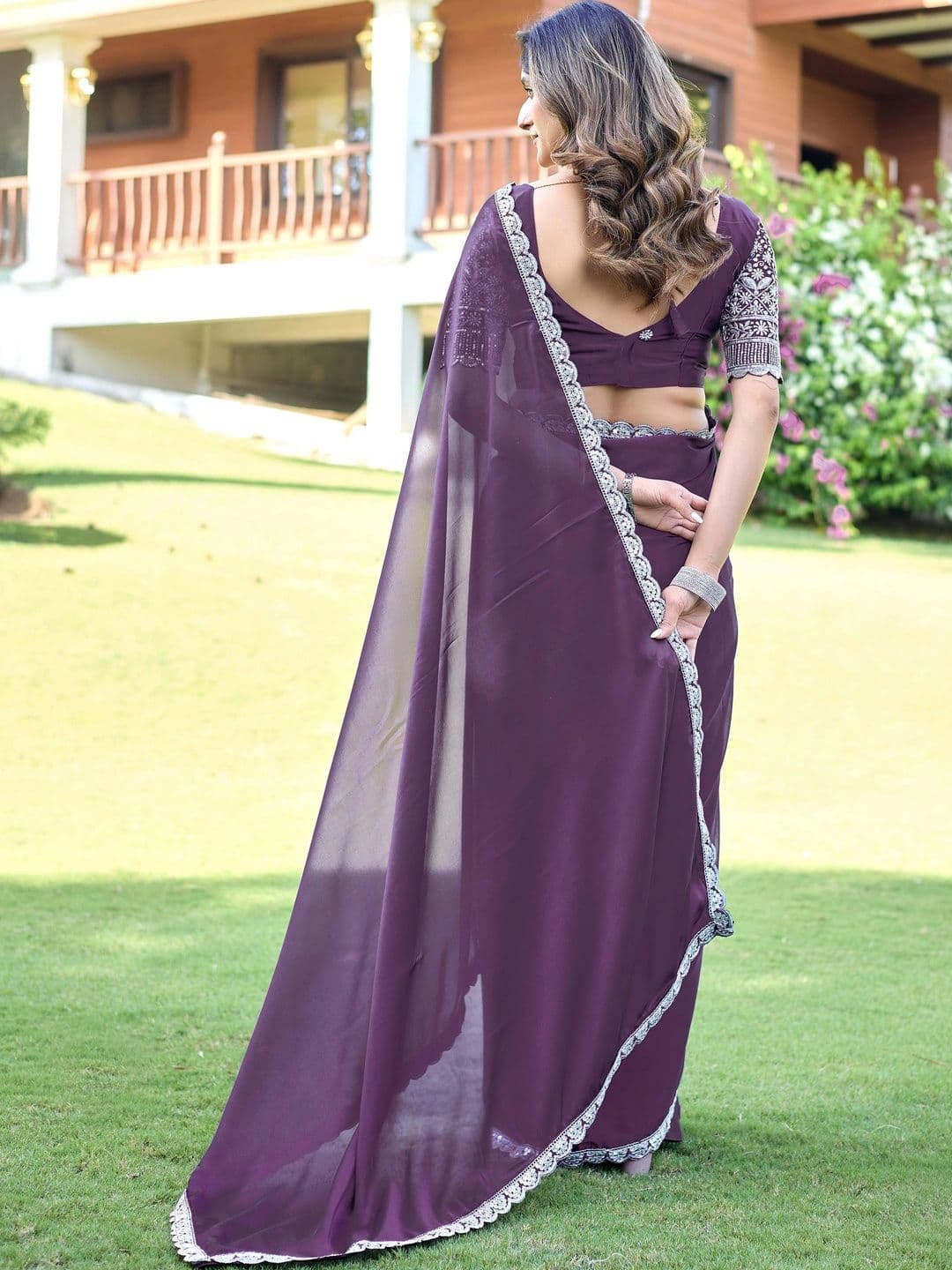 K 5 Fashion Ethnic Motifs Embroidered Pure Georgette Fusion Ikat Saree thumbnail 5