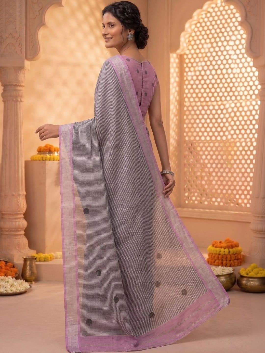 BORAD FASHION Striped Designer Chanderi Saree thumbnail 2