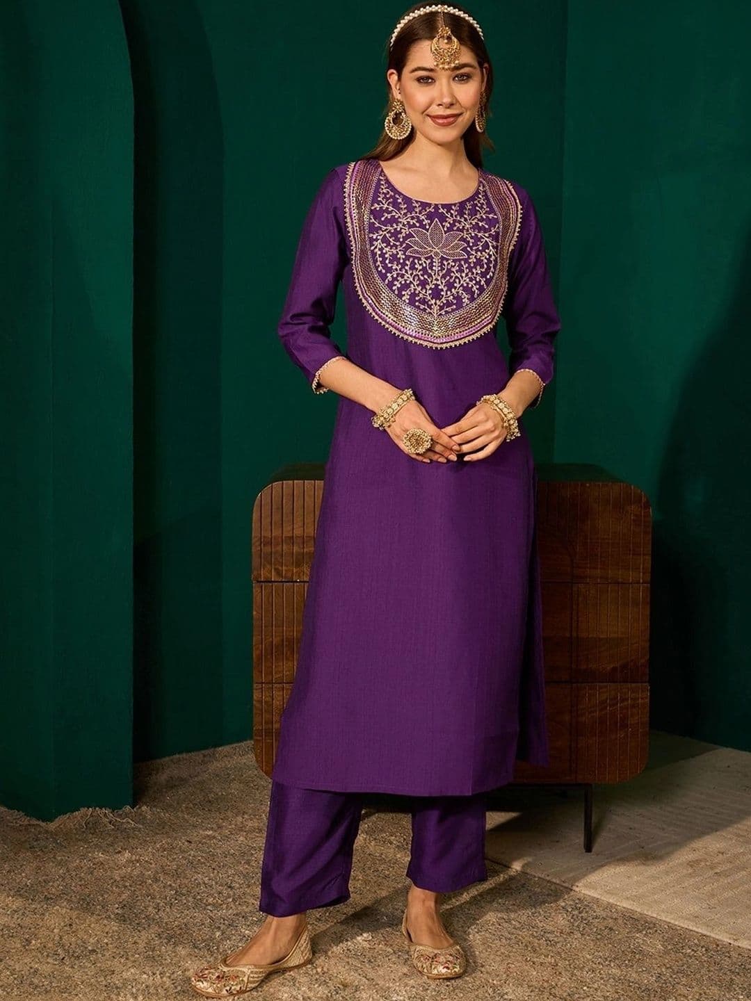 Moda Rapido Women Ethnic Motifs Embroidered Regular Kurta with Trousers & With Dupatta thumbnail 5