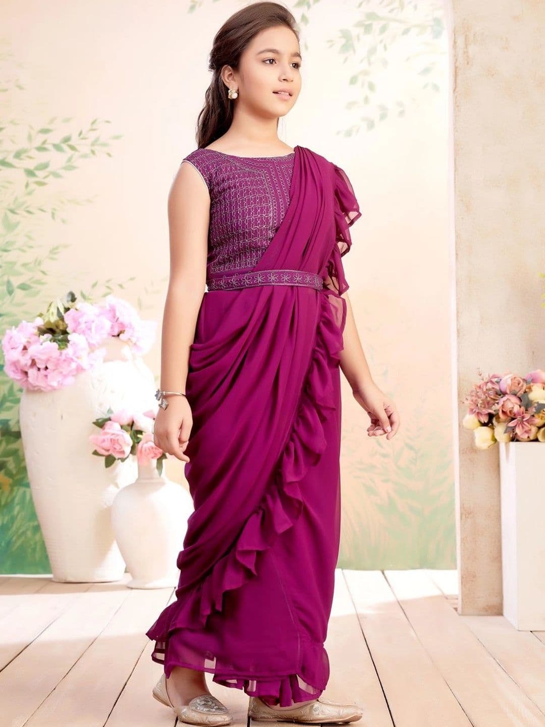BAESD Embroidered Pure Georgette Dhoti Kanjeevaram Saree thumbnail 4