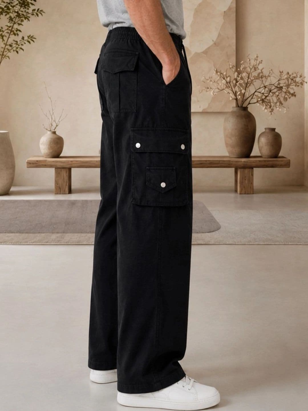 COMFITS Men Wide Leg Mid-Rise Stretchable Cargo Pants thumbnail 3