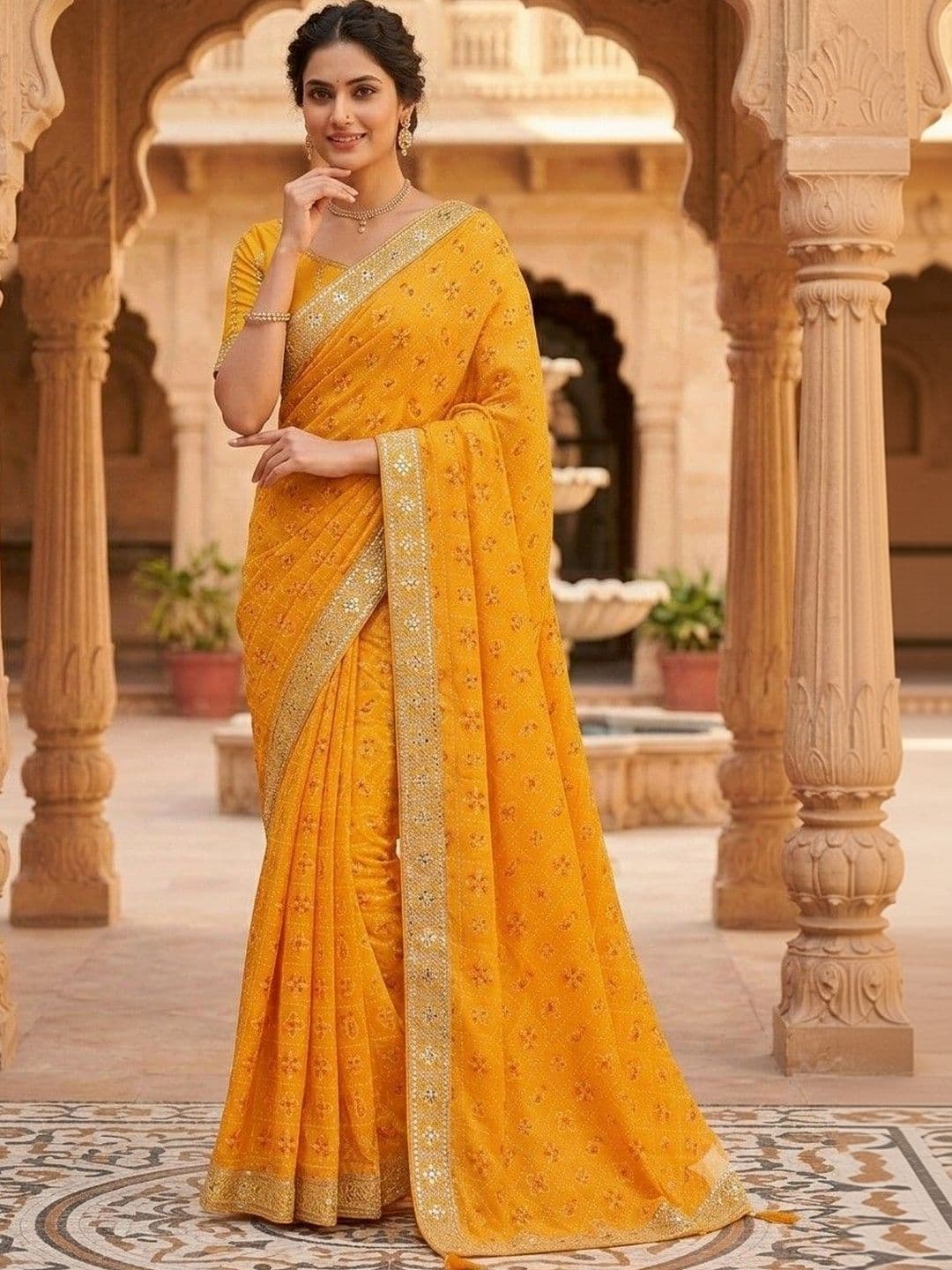 SmileyFashion Bandhani Embroidered Art Silk Designer Bandhani Saree thumbnail 5