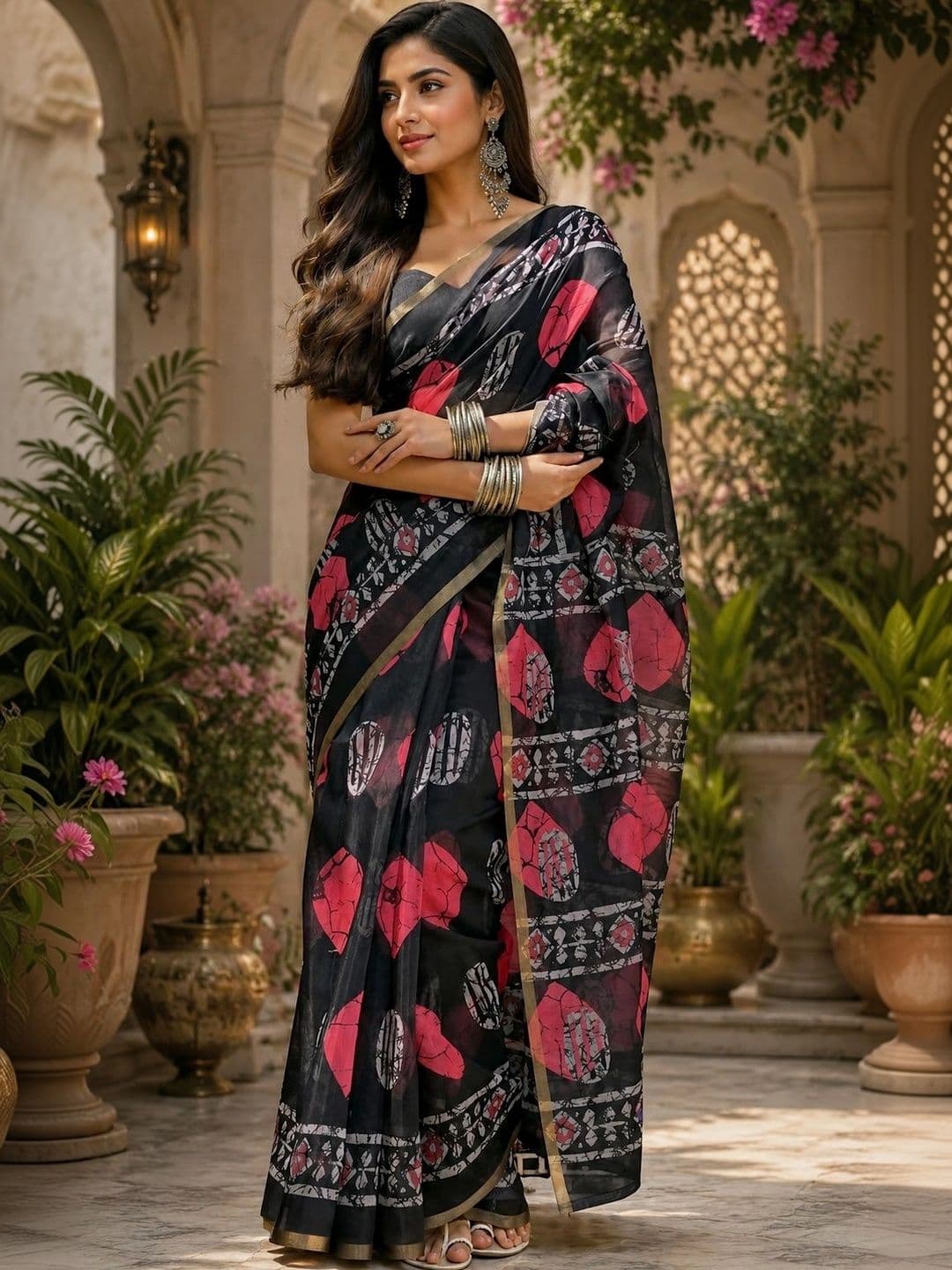 BORAD FASHION Batik Designer Chanderi Saree thumbnail 2