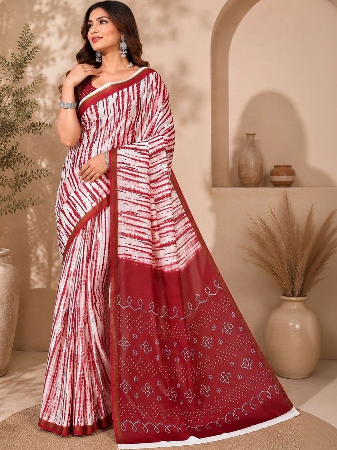 BORAD FASHION Tie and Dye Designer Chanderi Saree thumbnail 3