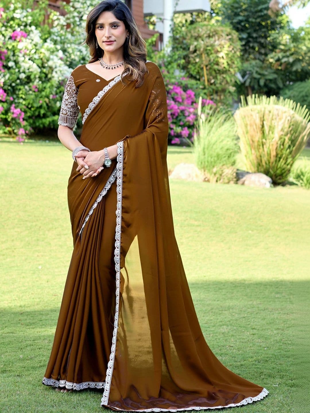 K 5 Fashion Ethnic Motifs Embroidered Pure Georgette Fusion Ikat Saree - view 1