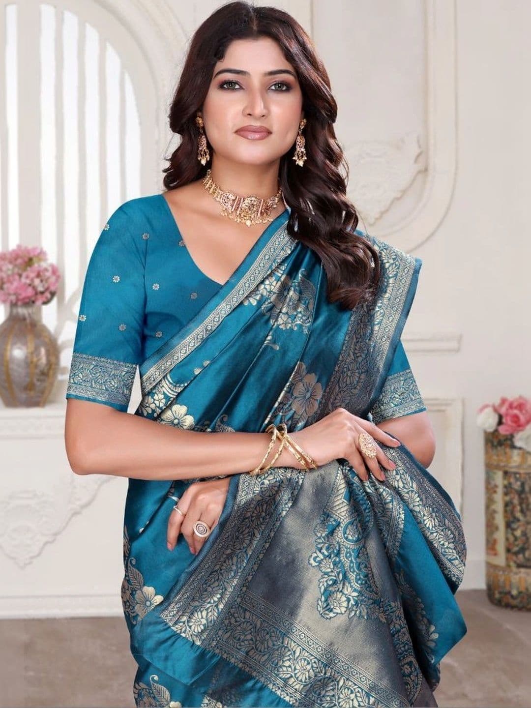 revika Woven Design Zari Art Silk Designer Kanjeevaram Saree thumbnail 2