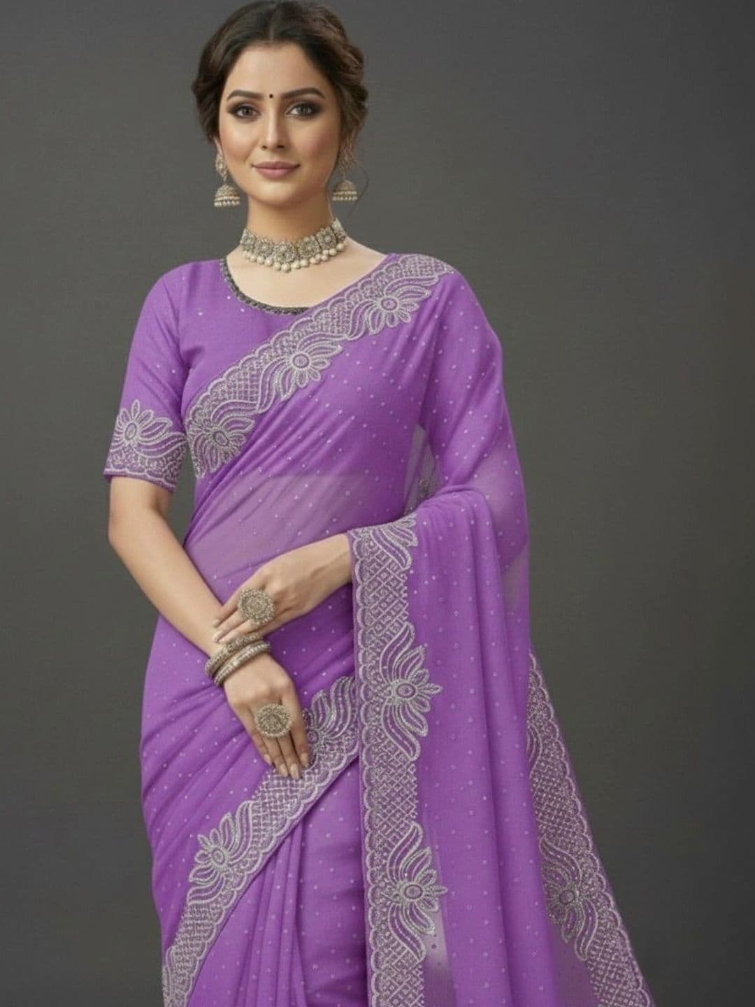 RENBRIZA Embroidered Poly Georgette Saree thumbnail 2