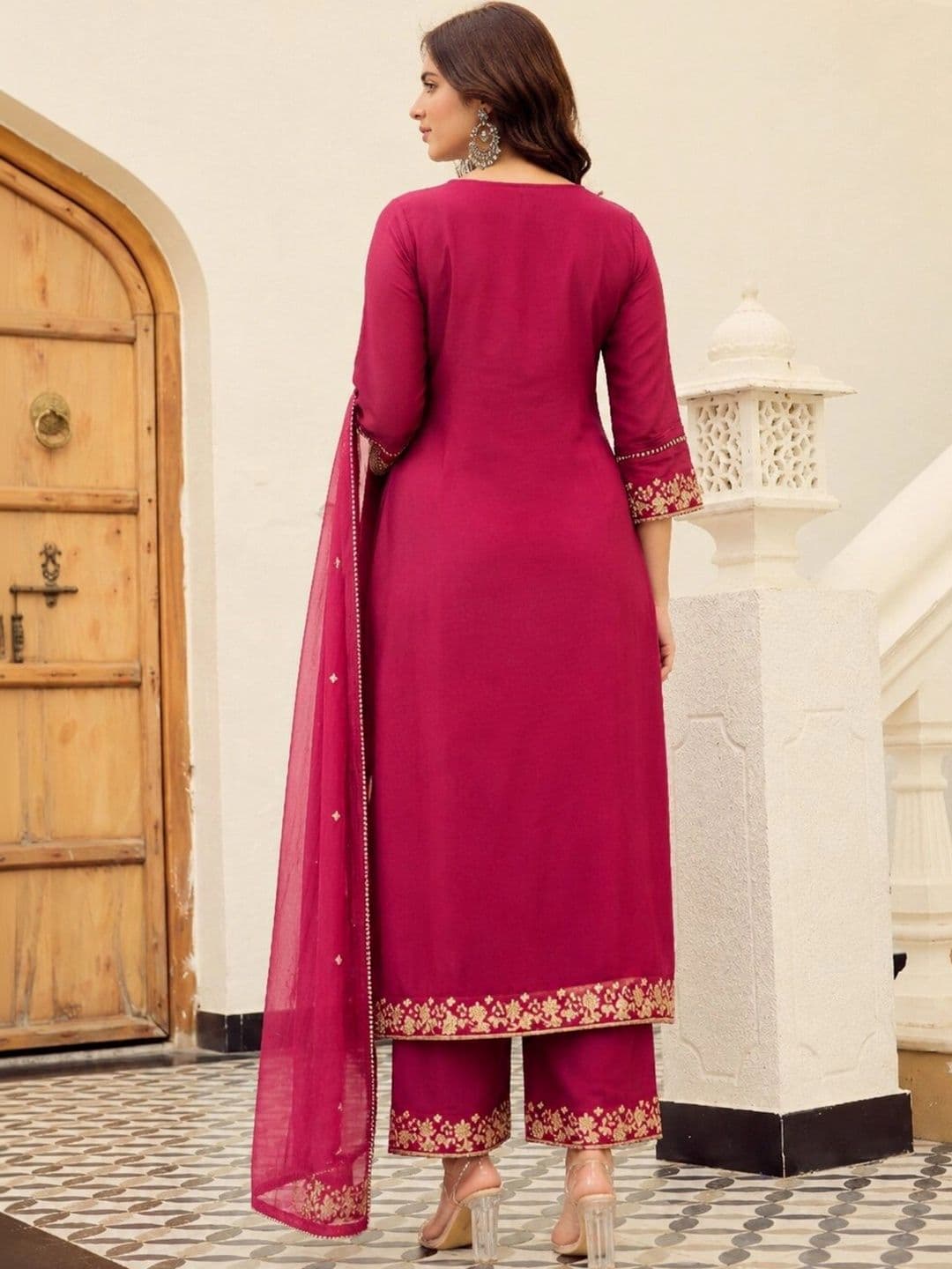 Anouk Women Ethnic Motifs Embroidered Regular Thread Work Kurta with Trousers & With Dupatta thumbnail 5