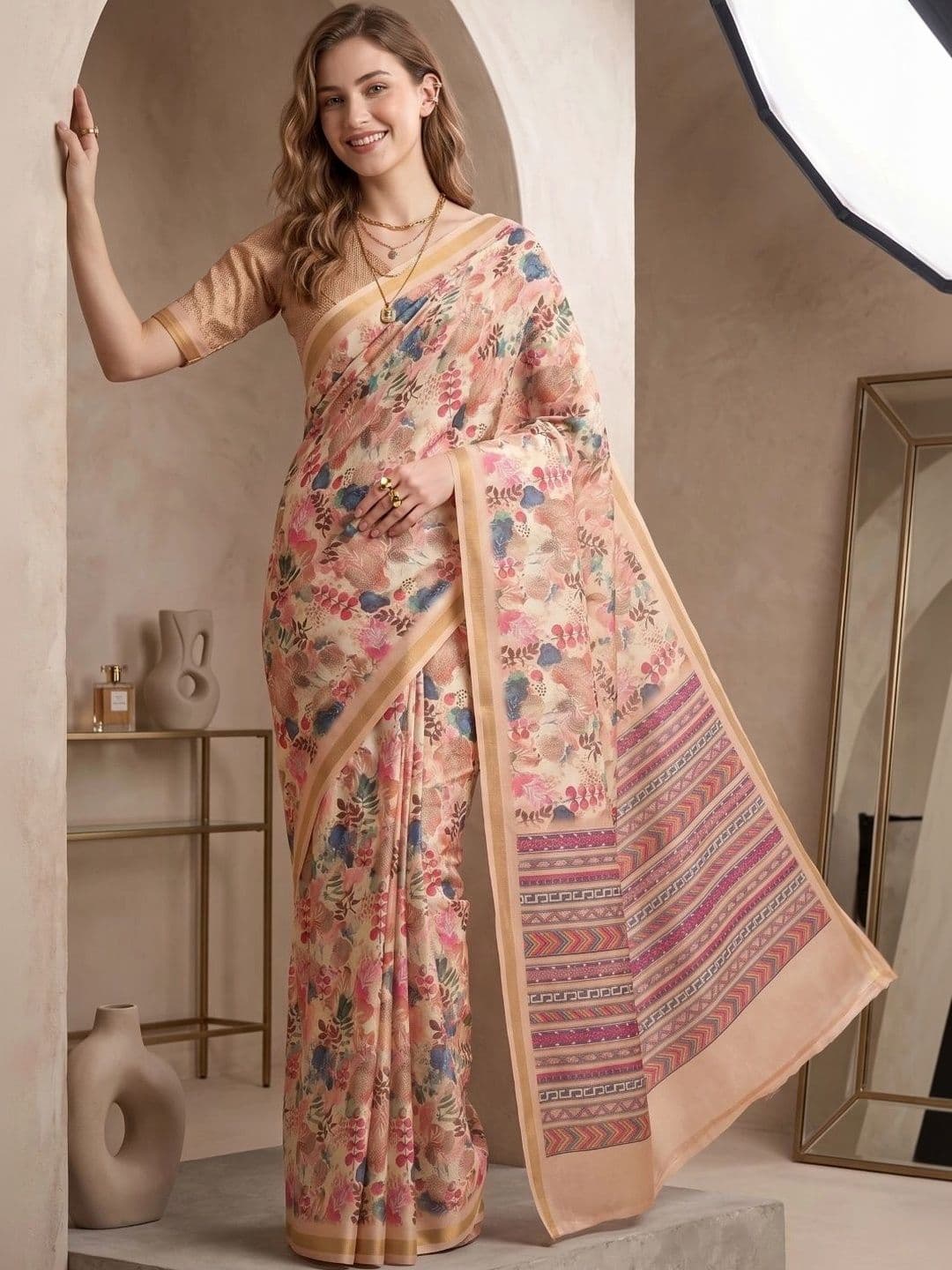BORAD FASHION Floral Designer Chanderi Saree thumbnail 4