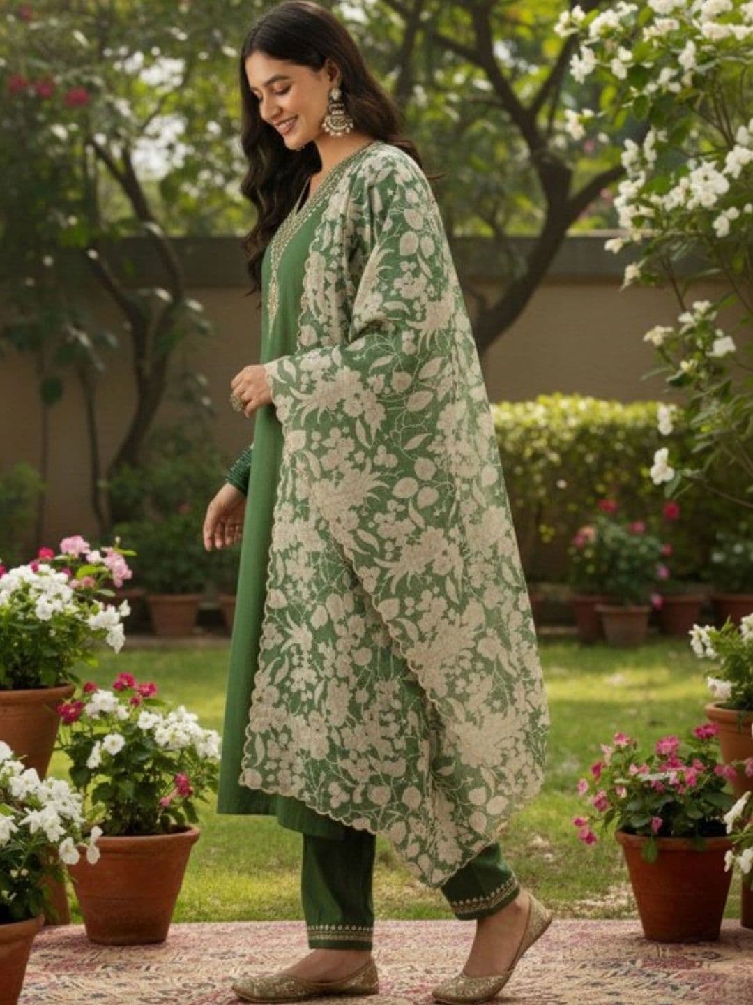 Anouk Women Floral Embroidered Regular Thread Work Kurta with Trousers & With Dupatta thumbnail 4