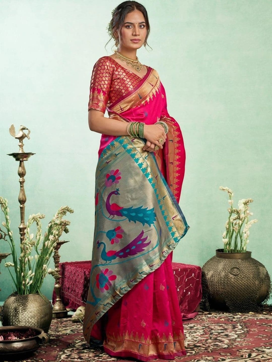 BORAD FASHION Woven Design Zari Silk Blend Designer Paithani Saree thumbnail 4
