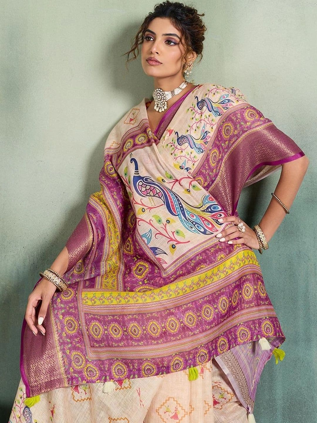 Nayanthara Trends Women's  Linen Blend Designer Saree thumbnail 3