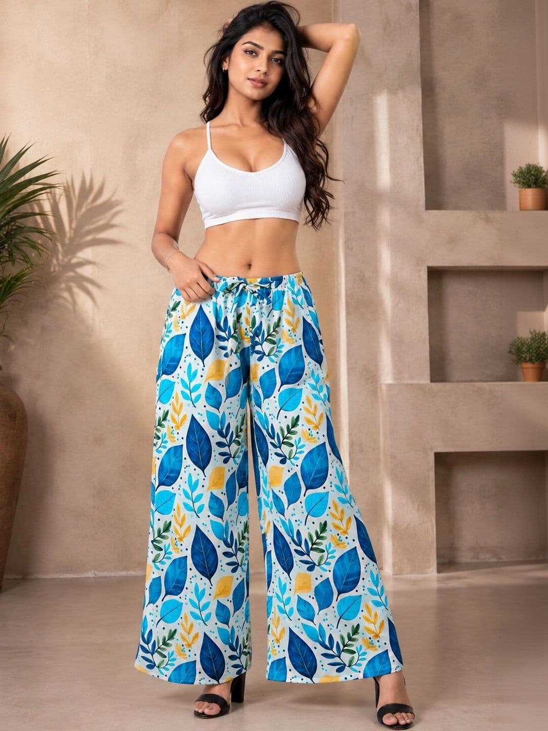 VSP CREATION Women Floral Printed Chambray Palazzos - view 1